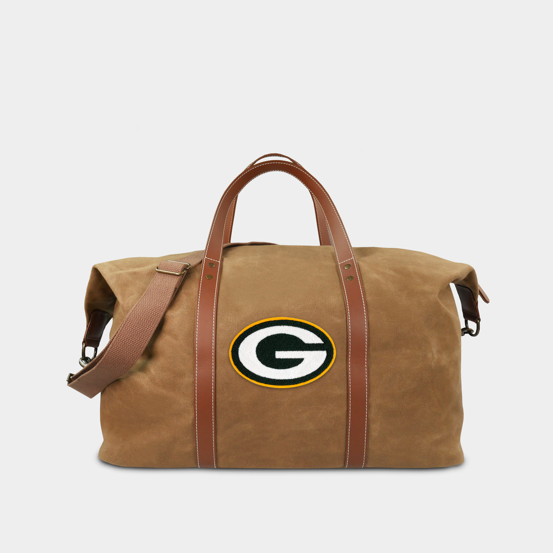 Vintage leather Green Bay packers deals duffel bag