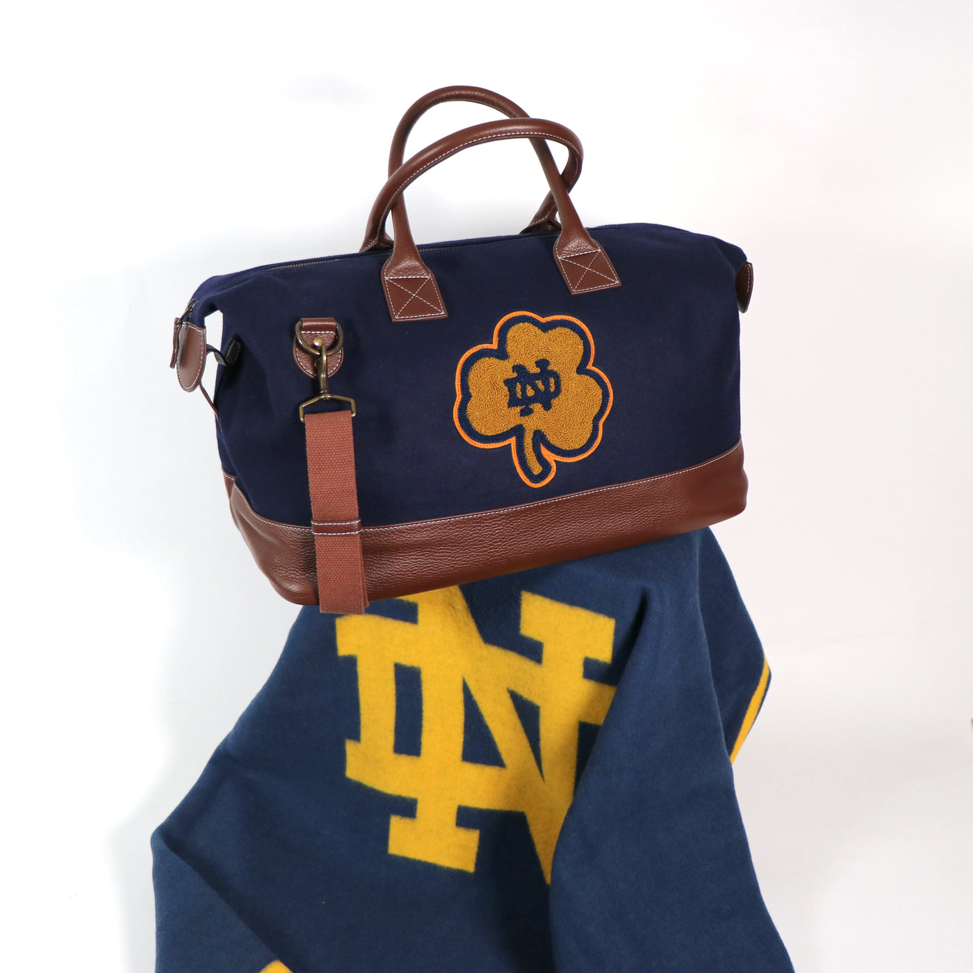 Notre Dame Fighting Irish Clover Weekender Duffle Bag & Jacquard Blanket Set